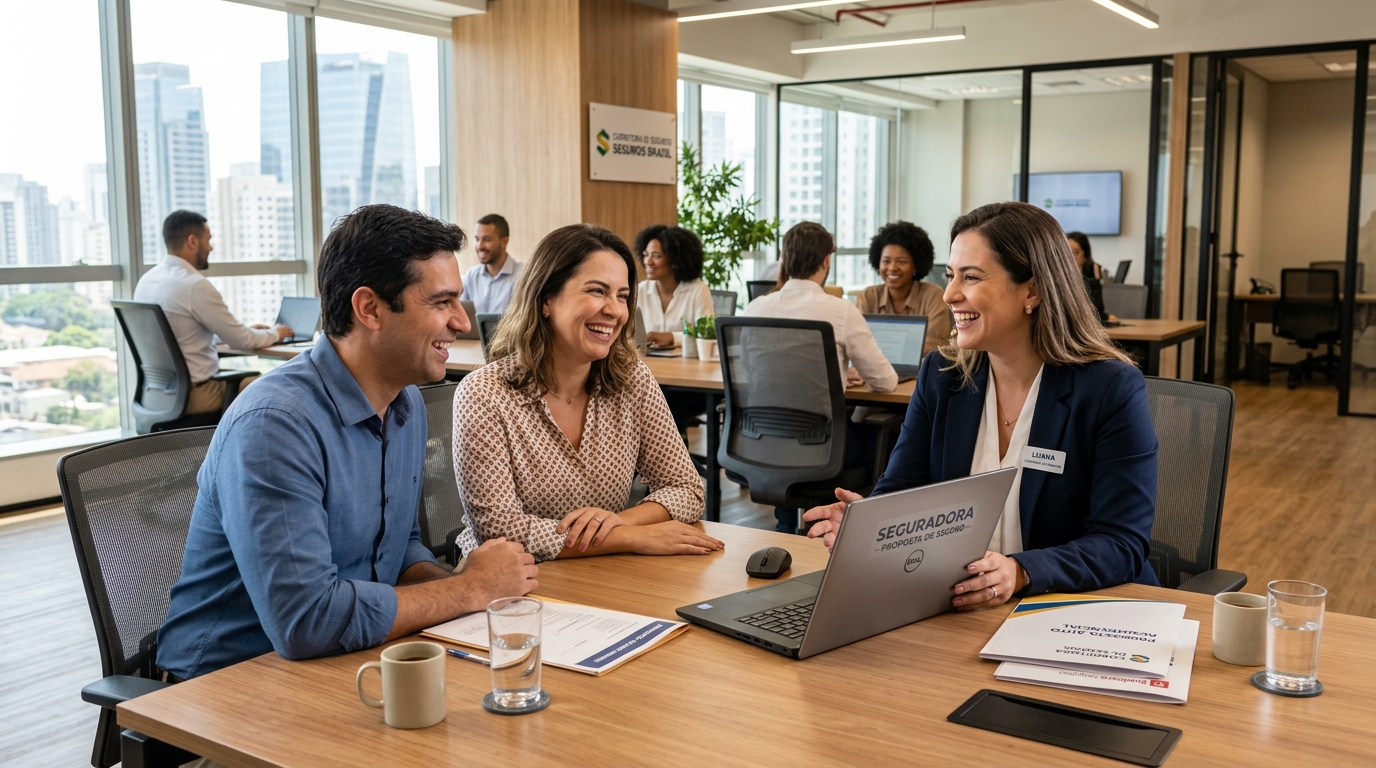 Equipe consultiva e especialistas de seguros da Confie Seguros atendendo clientes com excelência