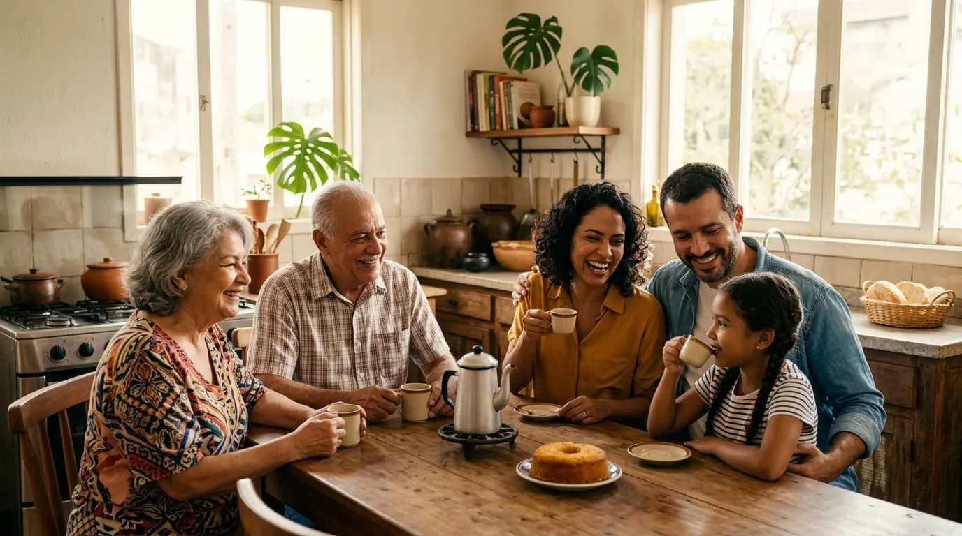 Família reunida com tranquilidade planejando o futuro e patrimônio com seguro de vida