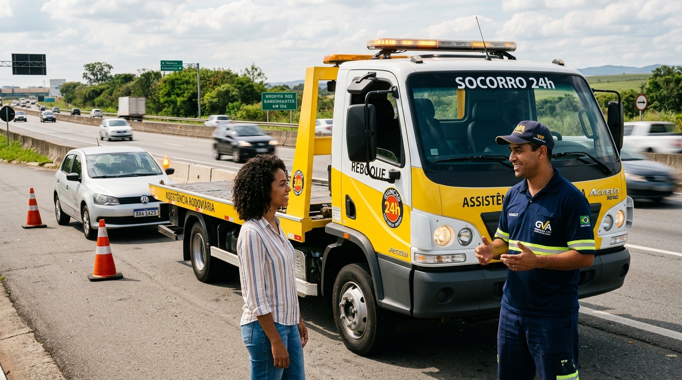 Central de Dúvidas e Assistência ao Segurado da Confie Seguros Técnico de socorro e assistência 24h atendendo condutor em rodovia com segurança total